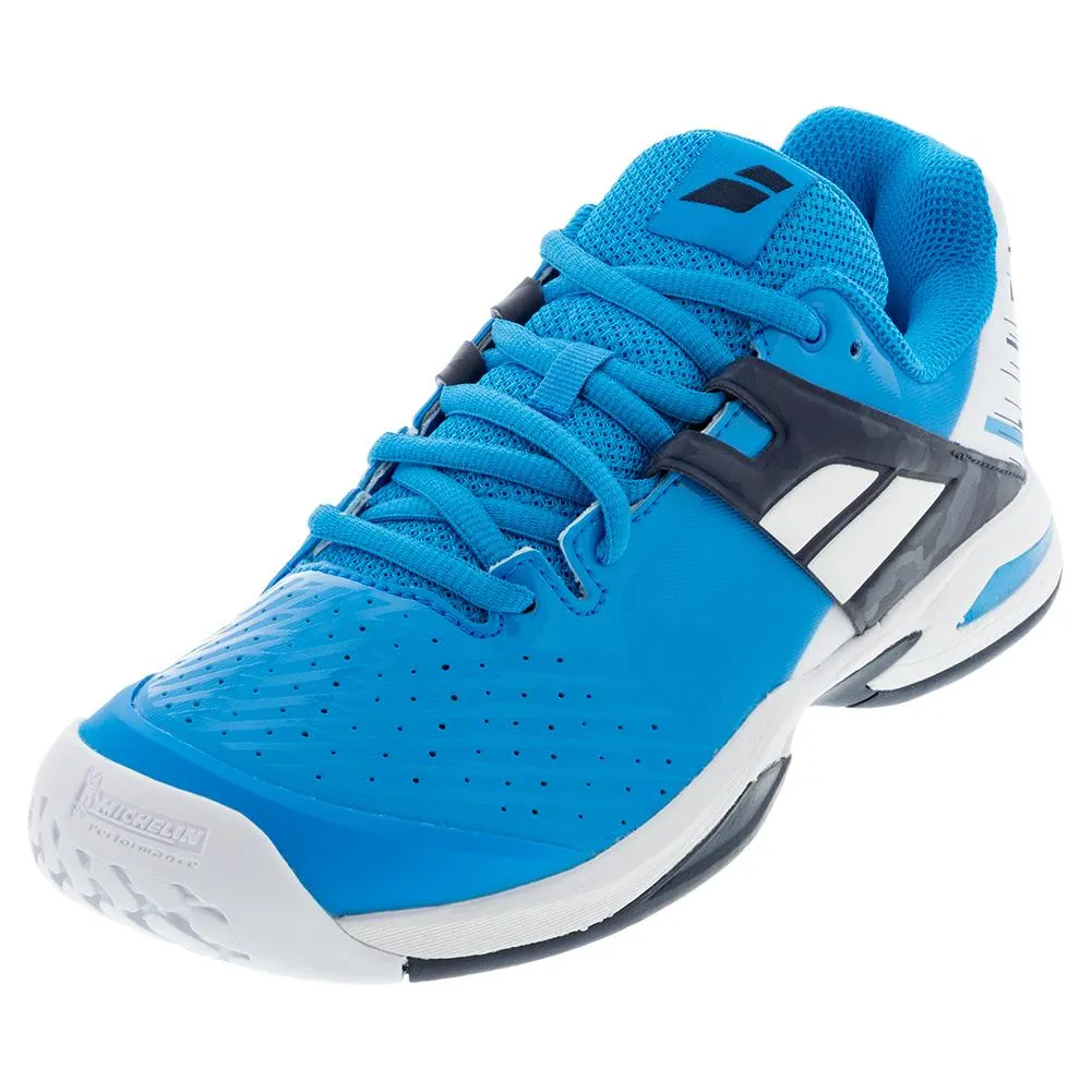 Babolat Propulse All Court Kids & Women White Blue Aster Handball Volleyball Tennis Shoes