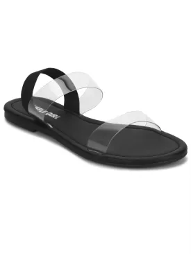 Black Back Strap Perspex PU Clear Flat Sandals