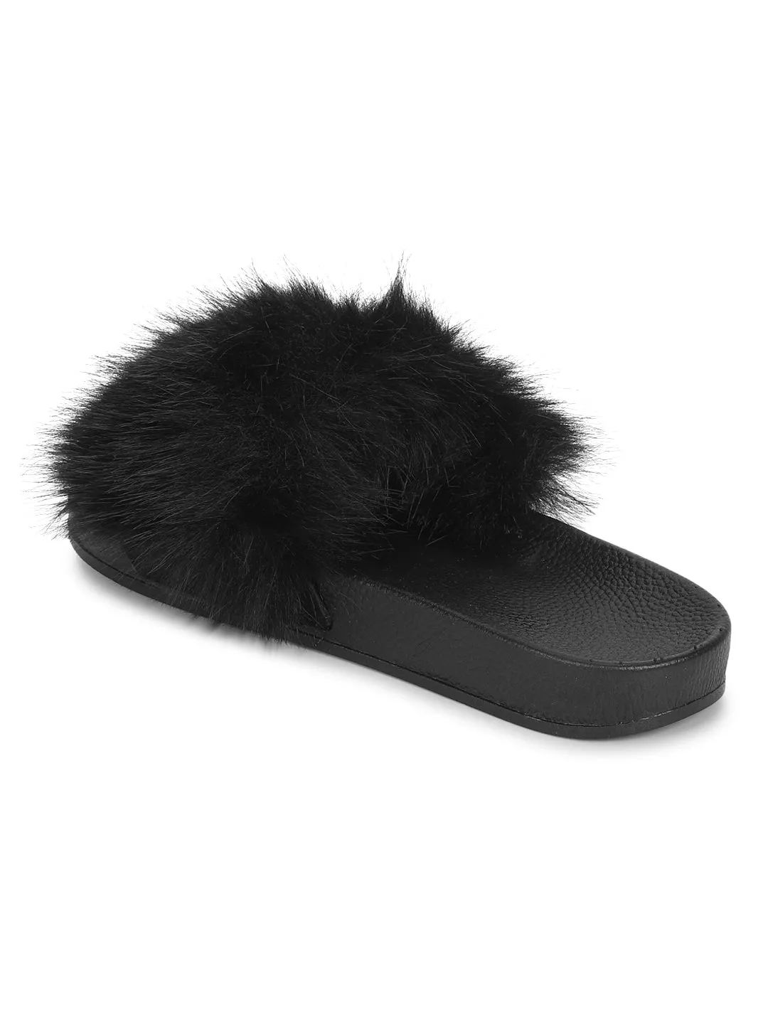 Black Fur Slip-On Flats (TC-AMUNA1012-BLK)