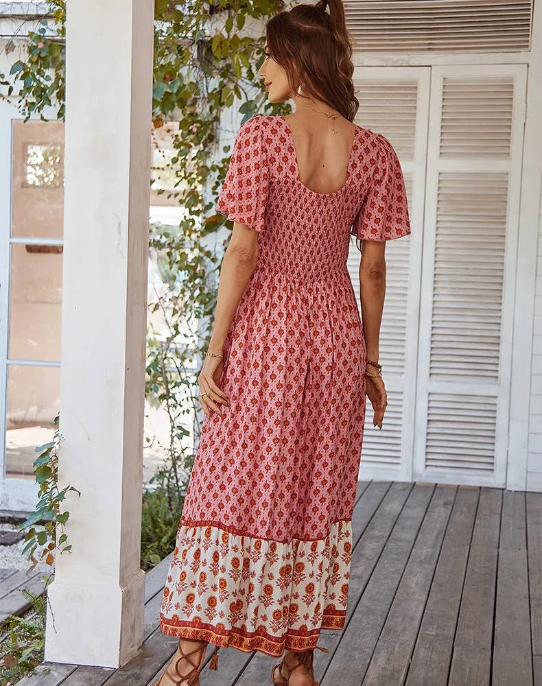 BOHO DRESS WITH FRENCH SQUARE NECK_CWDMD2053