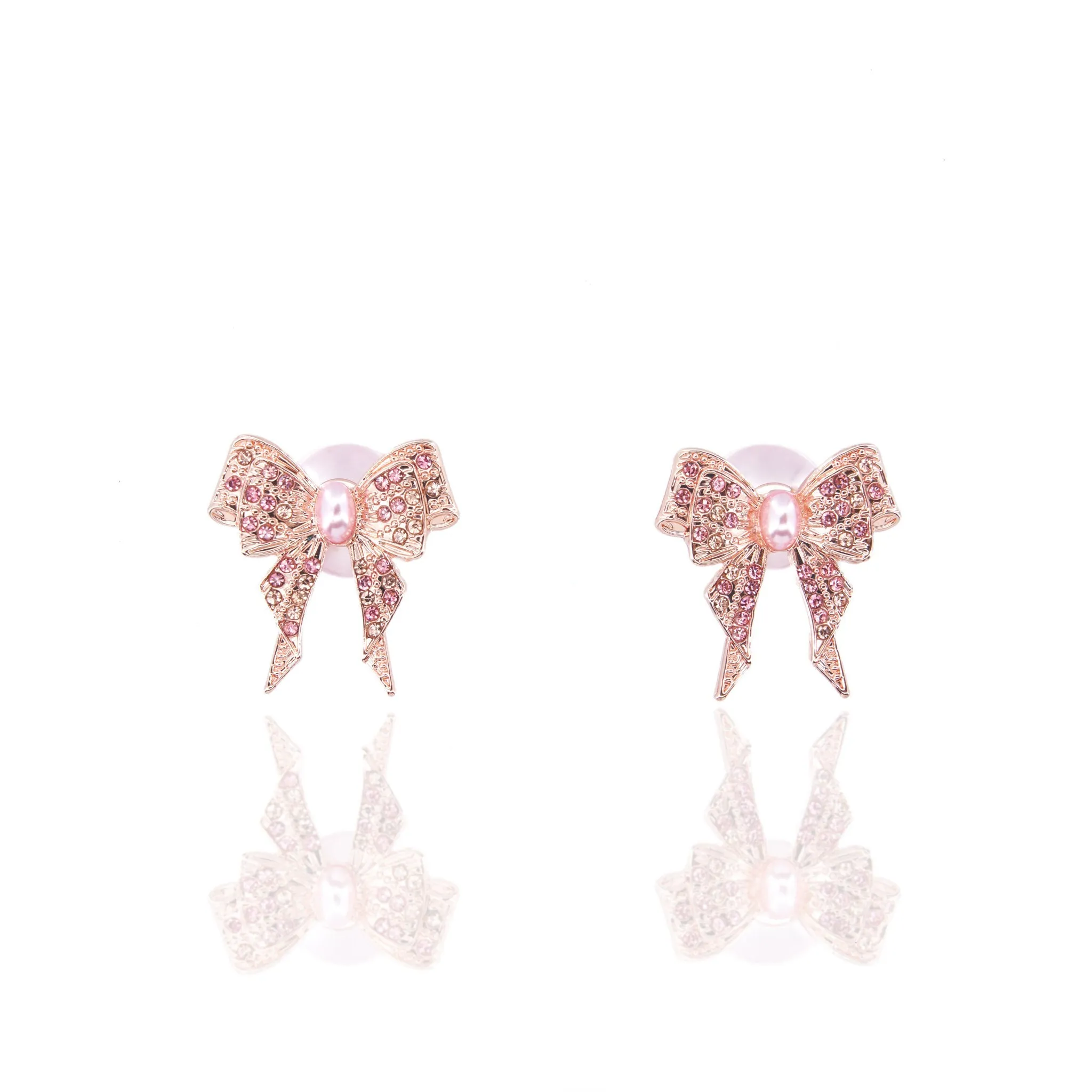 Diamonique Bow Double Studs - Pink