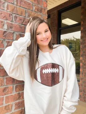 Football Sequin Cream Sweatshirt