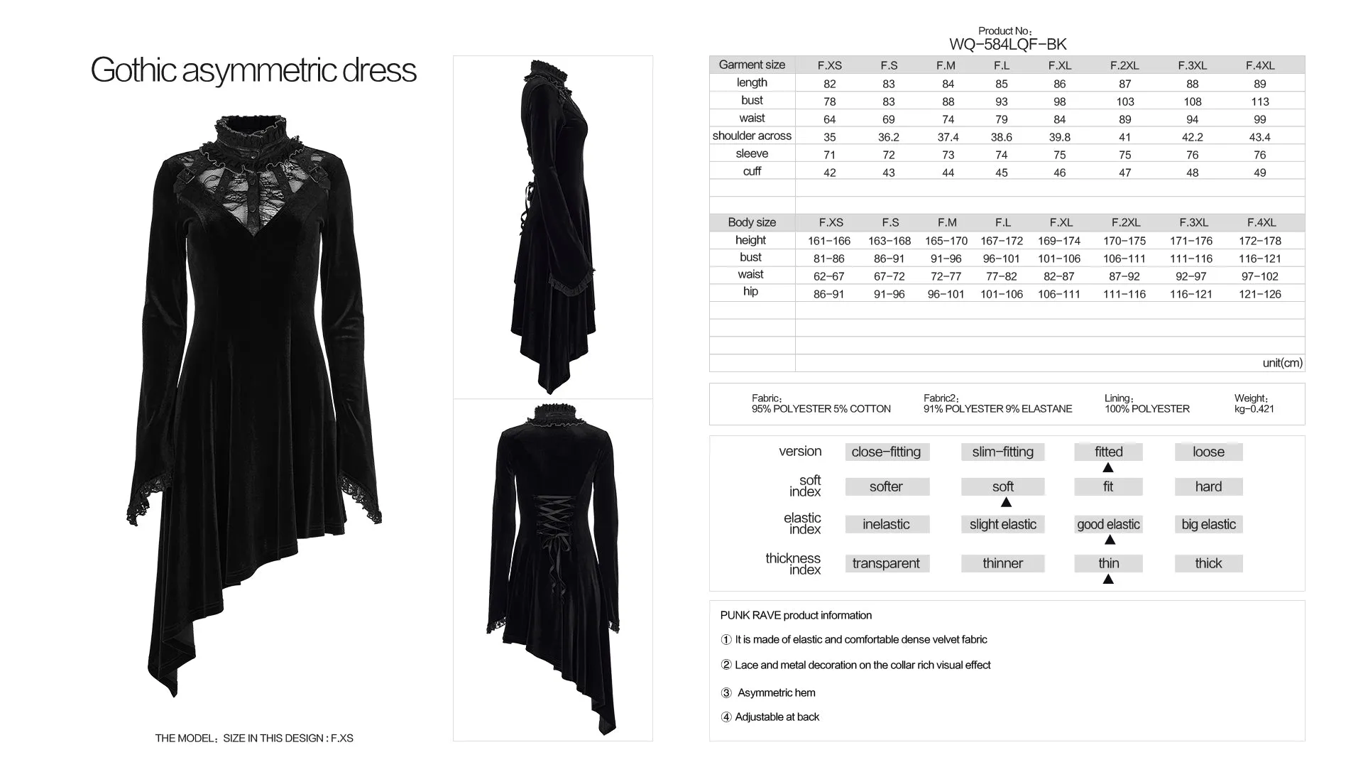 Gothic Asymmetric Elegant Velvet Lace Dress