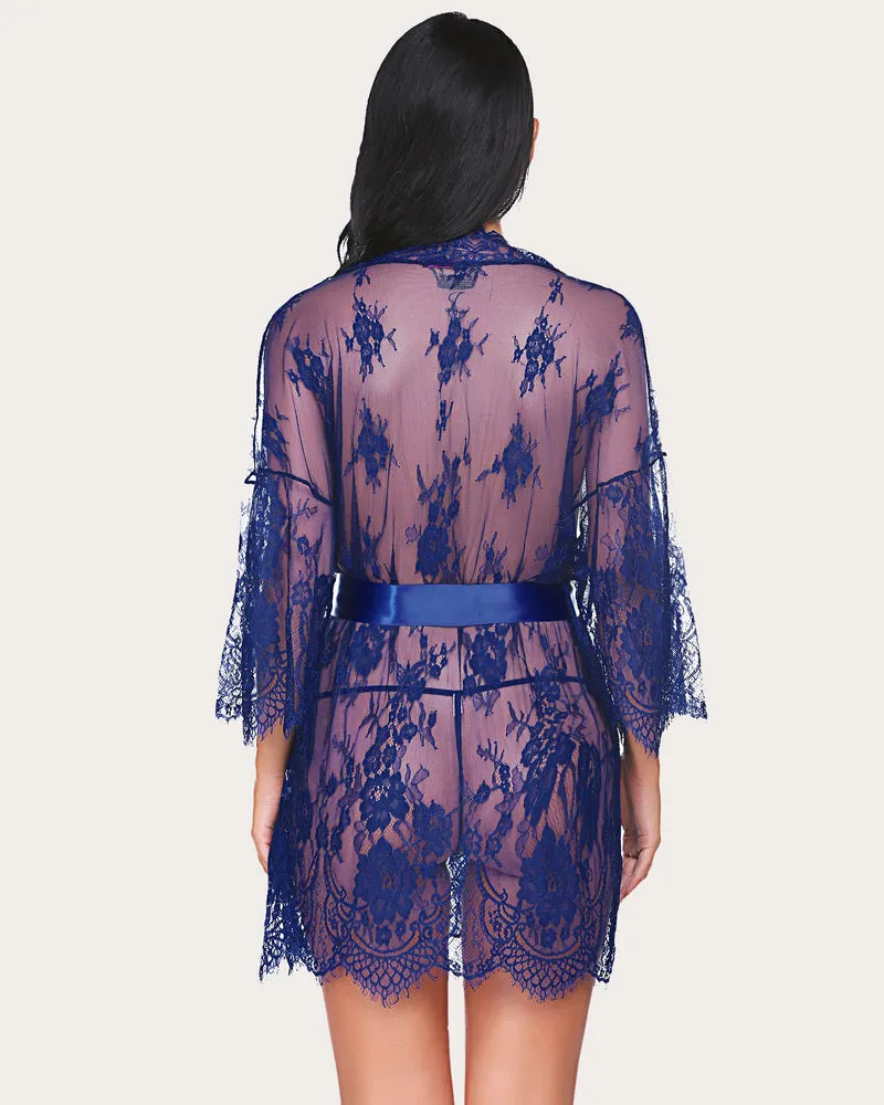 Lace Kimono Robe Lingerie Mesh Nightgown