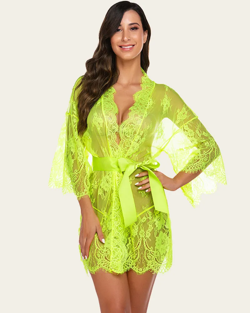 Lace Kimono Robe Lingerie Mesh Nightgown