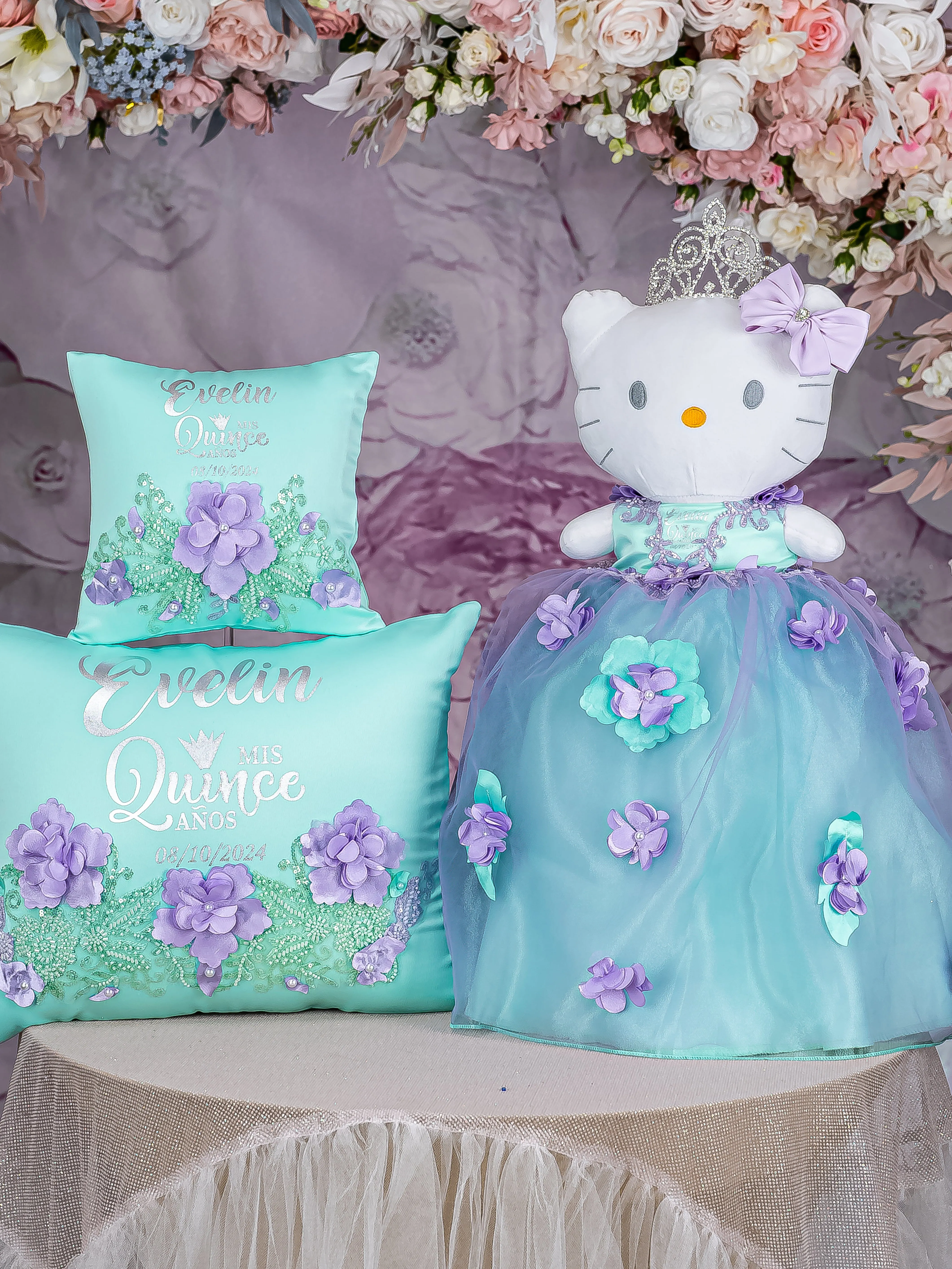 Mint Lilac quinceanera kneeling pillow, shoes pillow